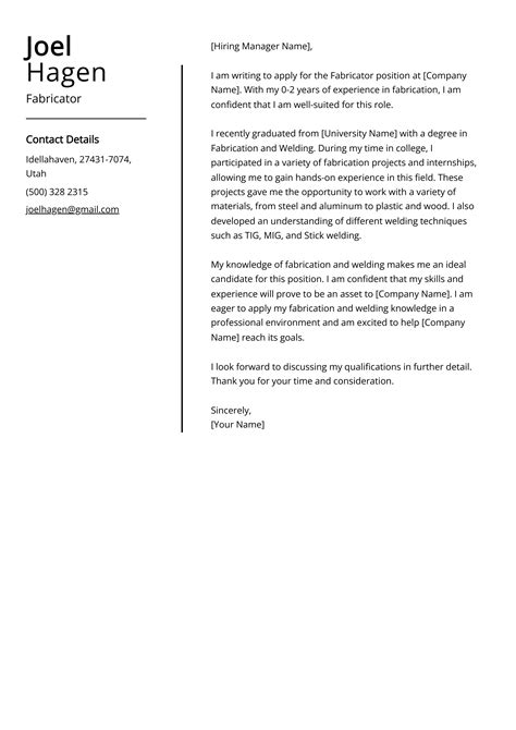 fabricator cover letter sample